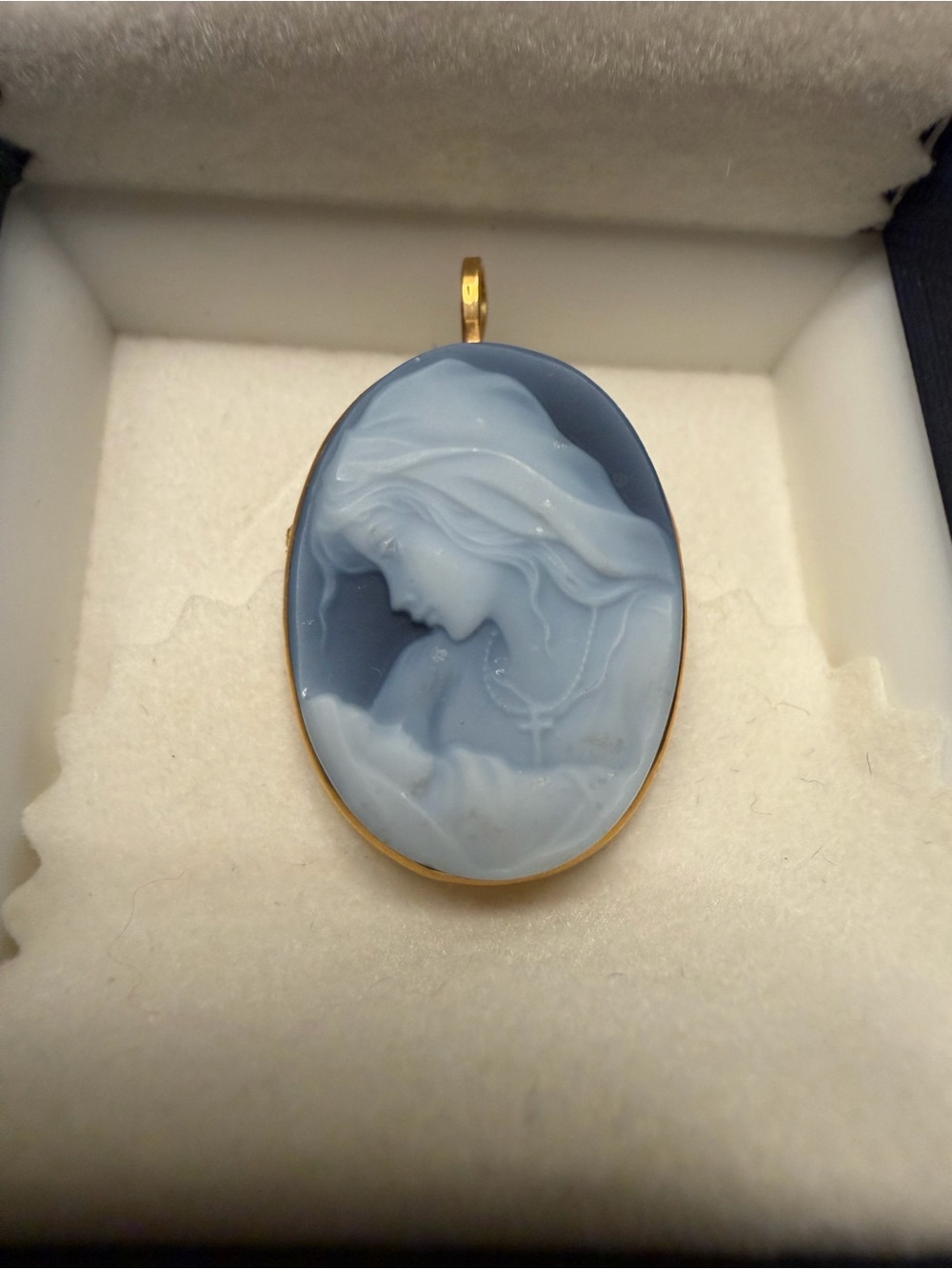 Blue Cameo Virgin Mary Pendant Necklace from Vatican City